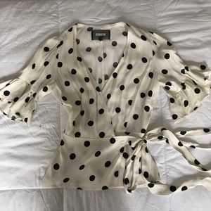 Reformation polka dot wrap top